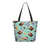 HAHAFU Otters Women'S Large Shopping Tote Bag, Lightweight Durable Polyester Tote With All-Over Print,Foam Padded For Protection