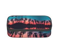 HAHAFU Palm Tree Sunset Durable Large Capacity Pencil Case with Multiple Compartments,Print Water-Resistant Polyester School Supplies Organizer (Square Design)