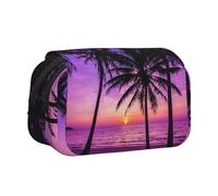 HAHAFU Palm Trees at Sunset Flip-Top Double-Layer Pencil Case,Large Capacity (Holds 50 Pens/Pencis),Full-Print Durable Polyester School Office Supplies