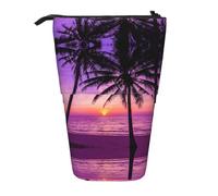 HAHAFU Palm Trees At Sunset Telescopic Pencil Case, Oxford-Cloth Adjustable Pencil Pouch with Zipper, Multi-Functional Portable Stationery Bag for School Office