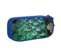 HAHAFU Peacock Green Feather Double Layer Large Capacity Pencil Case, Full Print Oxford-Cloth Pencil Pouch with Multiple Compartments