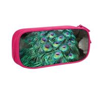 HAHAFU Peacock Green Feather Double Layer Large Capacity Pencil Case, Full Print Oxford-Cloth Pencil Pouch with Multiple Compartments