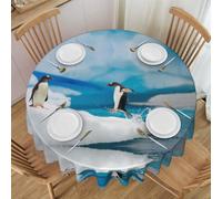 HAHAFU Penguin Round Lace Tablecloth 60 Inch,Print Water-Resistant Polyester Fabric,No Wrinkle,Washable Table Cover For Dining Kitchen Coffee Table