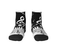 HAHAFU Piano Keys With Musical Notes Color Block Crew Socks-Medium Cushion, All-Over Print, Breathable Polyester-Comfort Fit Non-Slip Socks With Black Toe