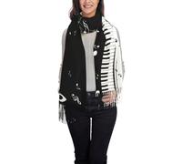 HAHAFU Piano Keys With Musical Notes Scarf For Women Fluffy Faux Cashmere With Tassel,Full Print Fashion Wrap,Soft Warm Shawl Four Seasons,Elegant Accessory For Daily