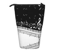 HAHAFU Piano Keys with Musical Notes Telescopic Pencil Case, Oxford-Cloth Adjustable Pencil Pouch with Zipper, Multi-Functional Portable Stationery Bag for School Office