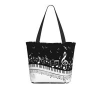 HAHAFU Piano Keys With Musical Notes Women'S Large Shopping Tote Bag, Lightweight Durable Polyester Tote With All-Over Print,Foam Padded For Protection