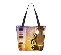 HAHAFU Piano Violin Music Notes Women'S Large Shopping Tote Bag, Lightweight Durable Polyester Tote With All-Over Print,Foam Padded For Protection