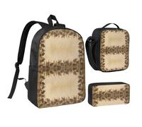 HAHAFU Pine Cone Border 17 Inch School Backpack Set with Pencil Case and Lunch Bag,Matching Print Design,Durable Polyester School Bag for Kids Teens Boys Girls