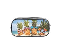 HAHAFU Pineapple Fruit Sunglasses Sand Beach Clear Pencil Case with Full Print On Front Panel,Transparent PVC Pouch, Lightweight Wear-Resistant, Zipper Closure for School, Office, Travel