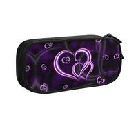 HAHAFU Purple Hearts Double Layer Large Capacity Pencil Case, Full Print Oxford-Cloth Pencil Pouch with Multiple Compartments