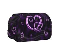 HAHAFU Purple Hearts Flip-Top Double-Layer Pencil Case,Large Capacity (Holds 50 Pens/Pencis),Full-Print Durable Polyester School Office Supplies