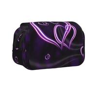 HAHAFU Purple Hearts Flip-Top Double-Layer Pencil Case,Large Capacity (Holds 50 Pens/Pencis),Full-Print Durable Polyester School Office Supplies