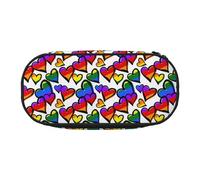 HAHAFU Rainbow Colored Gay Pride Hearts Double Zipper Pencil Case Makeup Bag,Large Capacity Crush-Resistant Polyester OrganizerFor School Office Travel