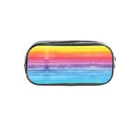 HAHAFU Rainbow Colored Striped Clear Pencil Case with Full Print On Front Panel,Transparent PVC Pouch, Lightweight Wear-Resistant, Zipper Closure for School, Office, Travel