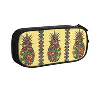 HAHAFU Rainbow Pineapple Double Layer Large Capacity Pencil Case, Full Print Oxford-Cloth Pencil Pouch with Multiple Compartments