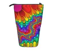 HAHAFU Rainbow Tie Dye-Red Telescopic Pencil Case, Oxford-Cloth Adjustable Pencil Pouch with Zipper, Multi-Functional Portable Stationery Bag for School Office