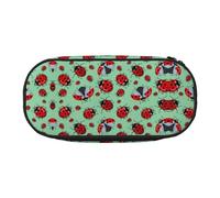 HAHAFU Red Ladybugs On A Blue Background Double Zipper Pencil Case Makeup Bag,Large Capacity Crush-Resistant Polyester Organizer for School Office Travel