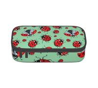 HAHAFU Red Ladybugs On A Blue Background Durable Large Capacity Pencil Case with Multiple Compartments,Print Water-Resistant Polyester School Supplies Organizer (Square Design)