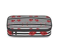 HAHAFU Red Mouth Printed in Black and White Stripes Durable Large Capacity Pencil Case with Multiple Compartments,Print Water-Resistant Polyester School Supplies Organizer (Square Design)
