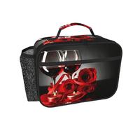 HAHAFU Red Rose and Wine Romantic Lovers Insulated Lunch Bag with All-Over Print,Oxford-Fabric Lunch Tote, Peva Lining Cotton Padding,Keeps Food Hot Or Cold for Work School Travel
