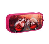 HAHAFU Red Wine Glass Cheers Double Layer Large Capacity Pencil Case, Full Print Oxford-Cloth Pencil Pouch with Multiple Compartments
