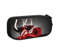 HAHAFU Red Wine Rose and Candle Double Layer Large Capacity Pencil Case, Full Print Oxford-Cloth Pencil Pouch with Multiple Compartments,Customizable Smooth Zipper Stationery Bag