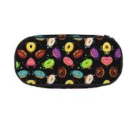 HAHAFU Ring Bread with Jam Double Zipper Pencil Case Makeup Bag,Large Capacity Crush-Resistant Polyester Organizer with 4 Pen Slots and Mesh Pocket for School Office Travel (Full Print Design)
