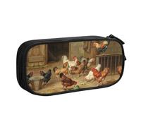 HAHAFU Roast Chicken Hen Farm Double Layer Large Capacity Pencil Case, Full Print Oxford-Cloth Pencil Pouch with Multiple Compartments