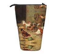 HAHAFU Roast Chicken Hen Farm Telescopic Pencil Case, Oxford-Cloth Adjustable Pencil Pouch with Zipper, Multi-Functional Portable Stationery Bag for School Office