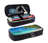 HAHAFU Romantic Beach Leather Pencil Case for Girls Boys,Personalised Print Large Stationery Pencil Case with Compartments.