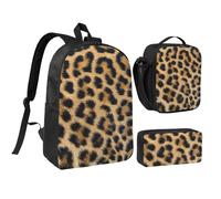 HAHAFU Rough Leopard Print 17 Inch School Backpack Set with Pencil Case and Lunch Bag,Matching Print Design,Durable Polyester School Bag for Kids Teens Boys Girls