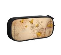 HAHAFU Rural Honey Bees Flowers Double Layer Large Capacity Pencil Case, Full Print Oxford-Cloth Pencil Pouch with Multiple Compartments,Customizable Smooth Zipper Stationery Bag