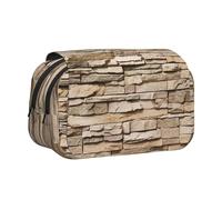 HAHAFU Rustic Rocks Brick Wall Flip-Top Double-Layer Pencil Case,Large Capacity (Holds 50 Pens/Pencis),Full-Print Durable Polyester School Office Supplies