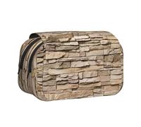 HAHAFU Rustic Rocks Brick Wall Flip-Top Double-Layer Pencil Case,Large Capacity (Holds 50 Pens/Pencis),Full-Print Durable Polyester School Office Supplies