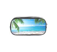 HAHAFU Sea Beach Palm Leaves Clear Pencil Case with Full Print On Front Panel,Transparent PVC Pouch, Lightweight Wear-Resistant, Zipper Closure for School, Office, Travel