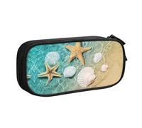 HAHAFU Sea Shell Double Layer Large Capacity Pencil Case, Full Print Oxford-Cloth Pencil Pouch with Multiple Compartments,Customizable Smooth Zipper Stationery Bag