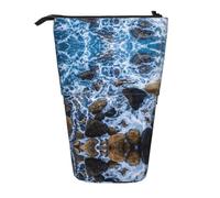 HAHAFU Sea Stones Telescopic Pencil Case, Oxford-Cloth Adjustable Pencil Pouch with Zipper, Multi-Functional Portable Stationery Bag for School Office