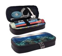 HAHAFU Sea Turtle Floating Up and Over Coral Leather Pencil Case for Girls Boys,Personalised Print Large Stationery Pencil Case with Compartments.