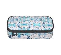 HAHAFU Sea Whale and Jellyfish Durable Large Capacity Pencil Case with Multiple Compartments,Print Water-Resistant Polyester School Supplies Organizer (Square Design)