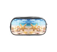 HAHAFU Seashell Beach Clear Pencil Case with Full Print On Front Panel,Transparent PVC Pouch, Lightweight Wear-Resistant, Zipper Closure for School, Office, Travel