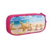 HAHAFU Seashell Beach Double Layer Large Capacity Pencil Case, Full Print Oxford-Cloth Pencil Pouch with Multiple Compartments