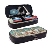 HAHAFU Seashell Beach Leather Pencil Case for Girls Boys,Personalised Print Large Stationery Pencil Case with Compartments.