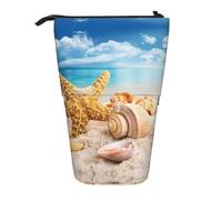 HAHAFU Seashell Beach Telescopic Pencil Case, Oxford-Cloth Adjustable Pencil Pouch with Zipper, Multi-Functional Portable Stationery Bag for School Office