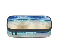 HAHAFU Serene Coastal Durable Large Capacity Pencil Case with Multiple Compartments,Print Water-Resistant Polyester School Supplies Organizer (Square Design)