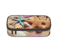 HAHAFU Shells On The Beach Durable Large Capacity Pencil Case with Multiple Compartments,Print Water-Resistant Polyester School Supplies Organizer (Square Design)