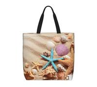 HAHAFU Shells On The Beach Multiprint Durable Water-Resistant Polyester Tote Shoulder Bag-Lightweight Casual Daypack For Shopping,School, Office Daily Use