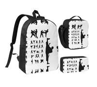 HAHAFU Silhouettes of Martial Arts 17 Inch School Backpack Set with Pencil Case and Lunch Bag,Matching Print Design,Durable Polyester School Bag for Kids Teens Boys Girls