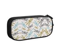 HAHAFU Simple Dragonfly Double Layer Large Capacity Pencil Case, Full Print Oxford-Cloth Pencil Pouch with Multiple Compartments,Customizable Smooth Zipper Stationery Bag
