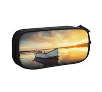 HAHAFU Small Boat On The Water Double Layer Large Capacity Pencil Case,Print Oxford-Cloth Pencil Pouch with Multiple Compartments